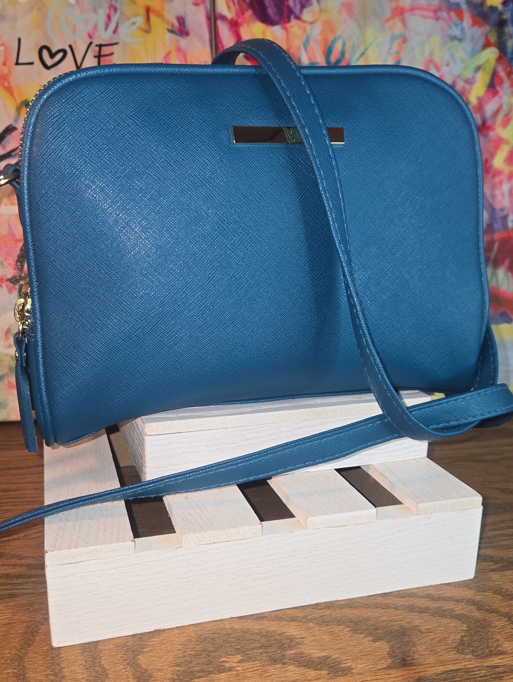 Saffiano Crossbody Bag in Teal